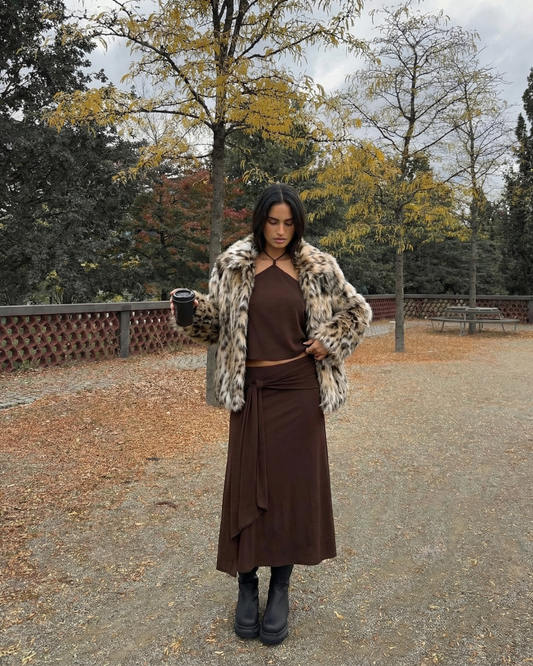 Margot | Leopard Faux Fur Coat Brown Cropped
