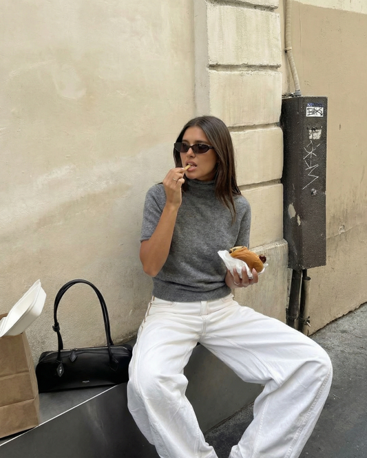 Vera | Ribbed Turtleneck Sweater Gray Short Sleeve