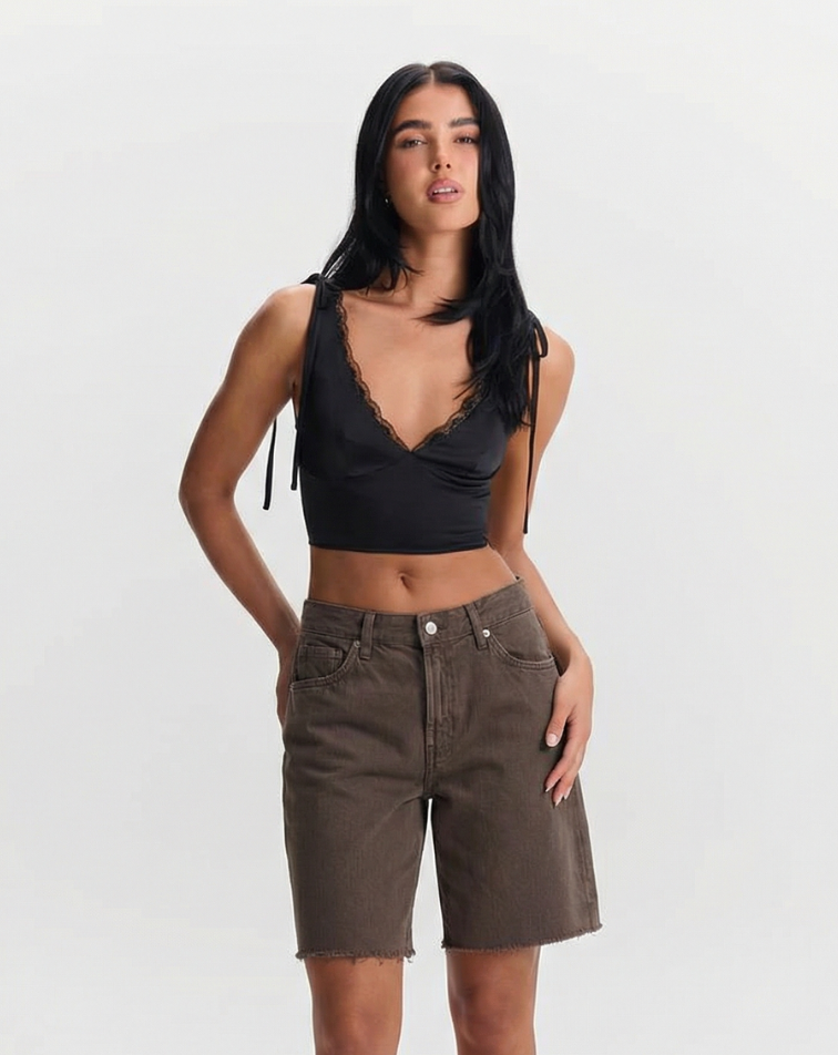 Luisa | Vintage Denim Shorts Brown Bermuda High Waisted Raw Hem