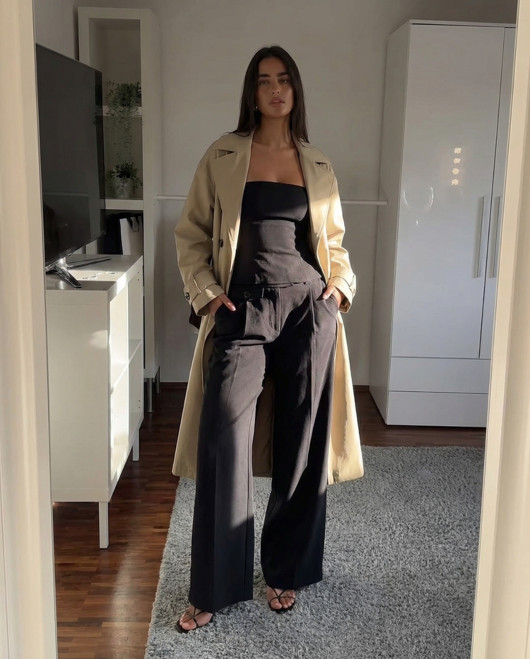 Maren | Smart Casual Longline Trench Coat Beige Double Breasted