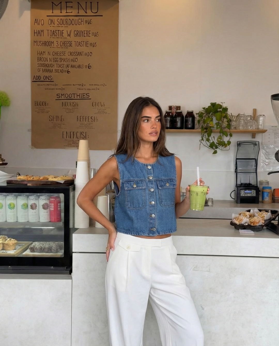 Cora | Cropped Denim Vest Blue Button Front Pockets