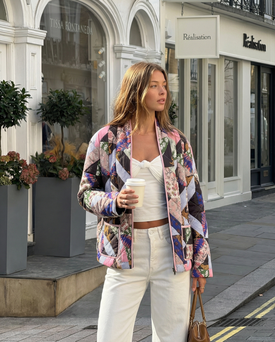 Tess | Quilted Jacket Patchwork Print Oversized Collarless Long Sleeve