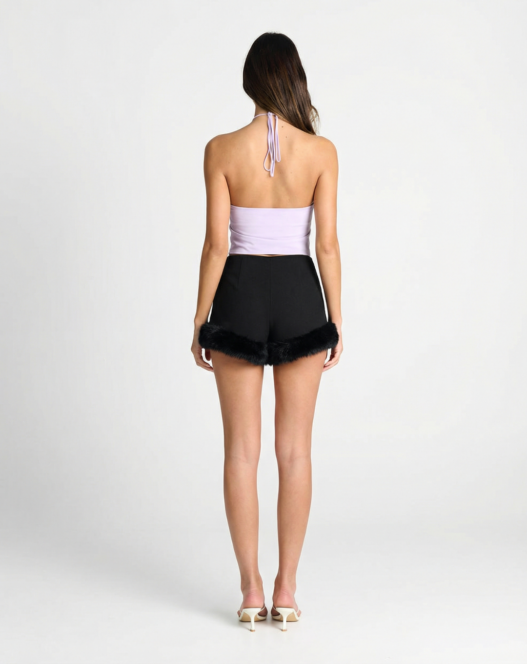 Paloma | Faux Fur Trim Tailored Shorts Black High Waisted