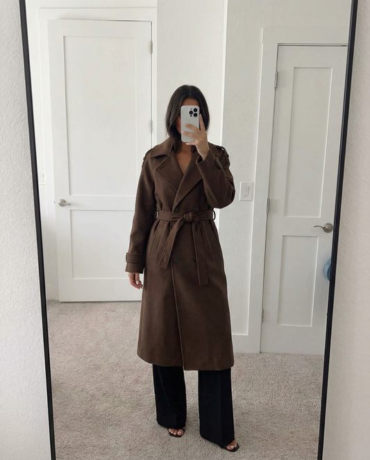 Ines | Elegant Belted Trench Coat Brown Long Sleeve