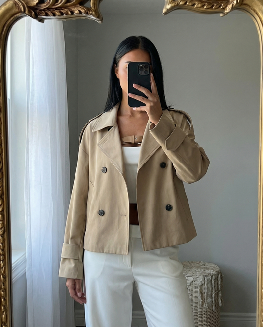 Margot | Cropped Trench Coat Beige Double Breasted