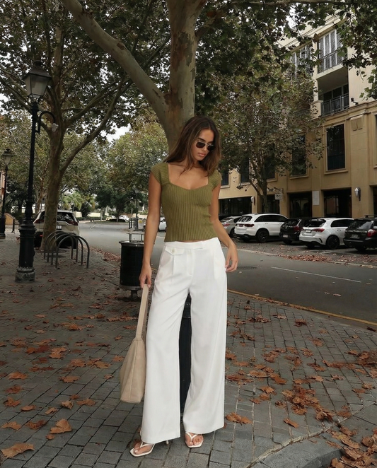 Vera | Ribbed Short Sleeve Crop Top Green Scoop Neck