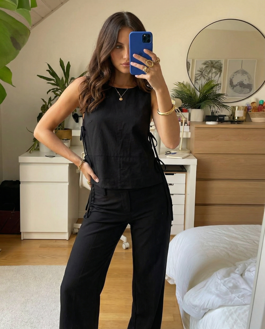 Willa | Black Tank Top Sleeveless Tie Side Cut Out Vest Top