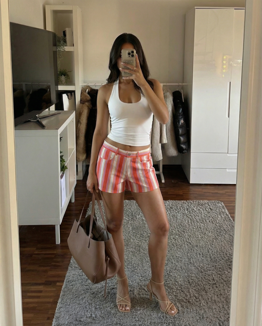 Margot | Y2K Striped Tailored Shorts Red White High Waisted