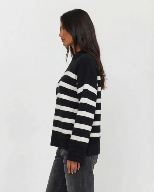 Stella | Striped Knitted Top Black White Long Sleeve