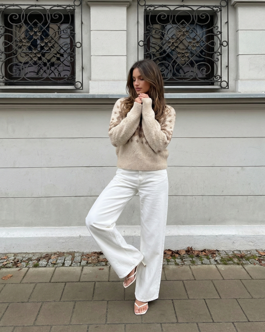 Mabel | Winter Knitted Jumper Cream Beige Nordic Pattern Long Sleeve