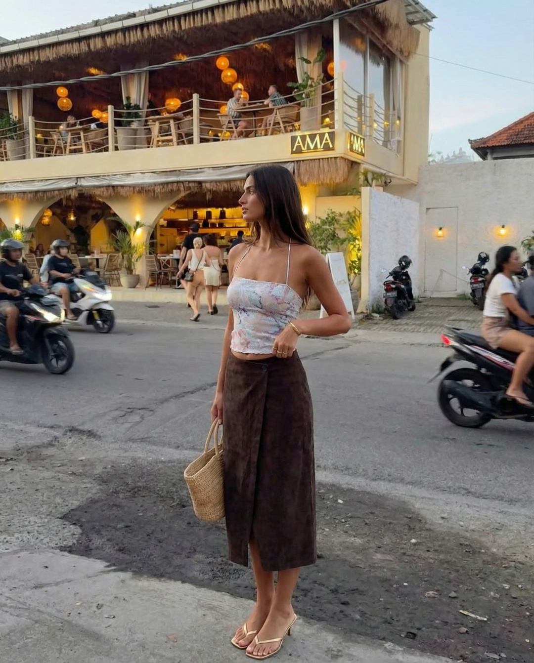 Margot | Suede Wrap Midi Skirt Brown Button Front