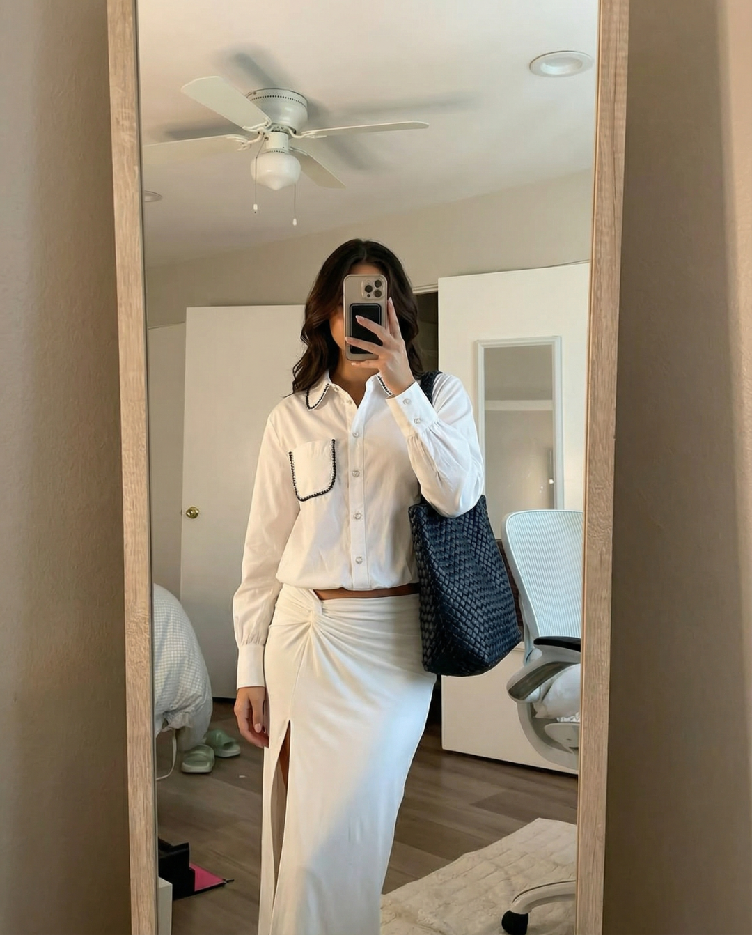 Lela | Smart Casual White Shirt Contrast Trim