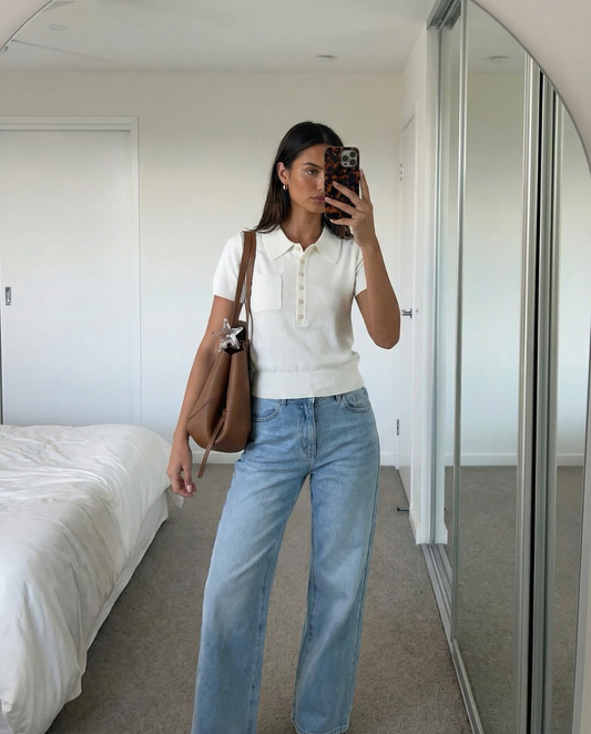 Sophie | Effortless Knitted Short Sleeve Polo Shirt