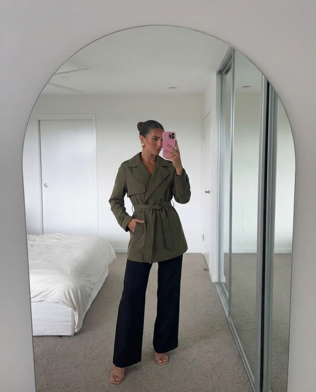 Vera | Belted Trench Coat Olive Long Sleeve Double Breasted