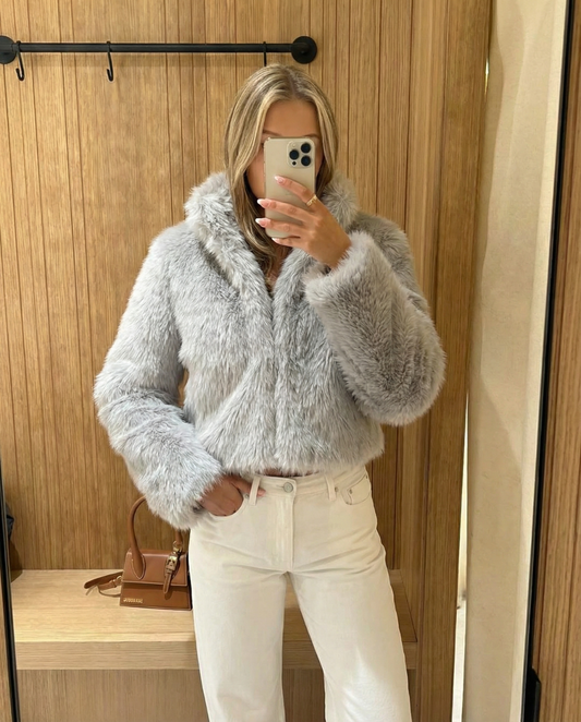 Faye | Cropped Faux Fur Coat Gray