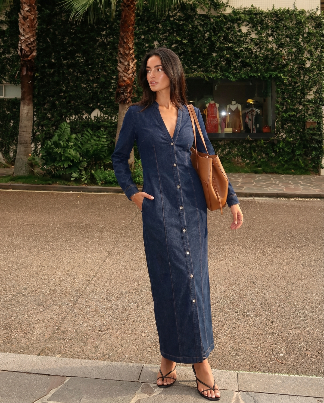 Maren | Casual Denim Maxi Dress Blue