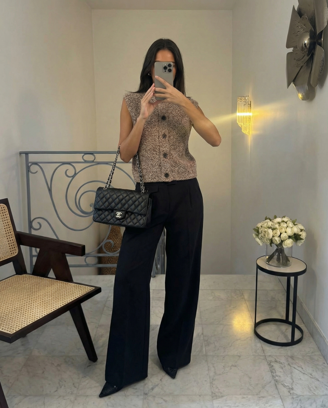 Margot | Textured Knit Sleeveless Cardigan Beige Button Front