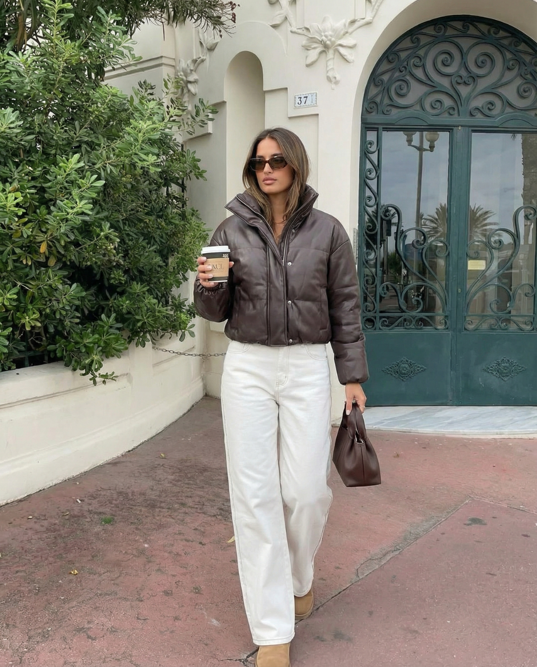 Vera | Cropped Faux Leather Puffer Jacket Brown Oversized