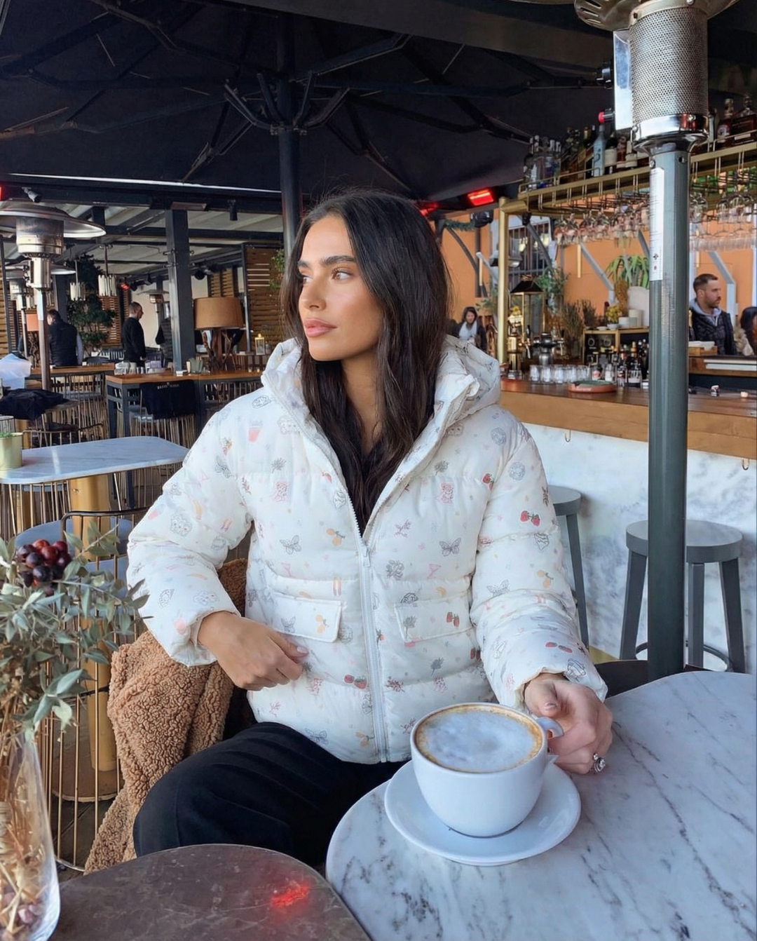 Nell | Winter Puffer Jacket White Printed Hooded Padded