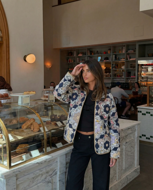 Ayla | Quilted Jacket Patchwork Navy Floral Long Lightweight