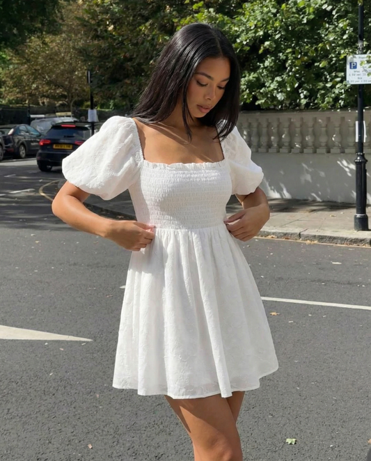 Posy | Summer Puff Sleeve Smock Dress White