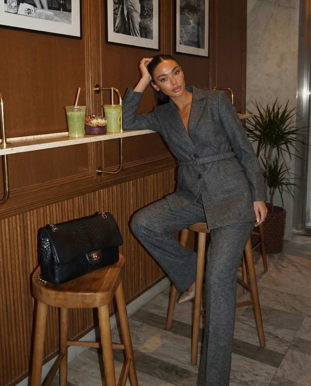 Imogen | Gray Belted Blazer Trouser Suit