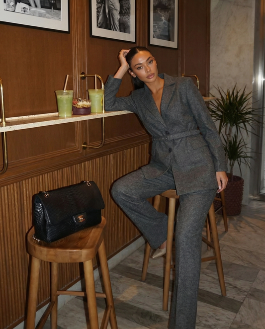 Imogen | Gray Belted Blazer Trouser Suit