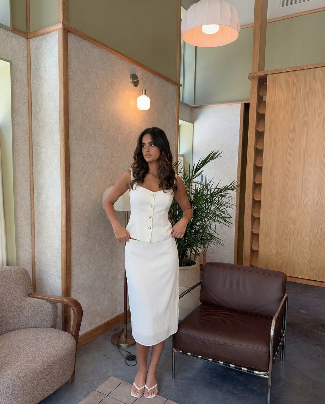 Cleo | Elegant Peplum Top White Sleeveless Square Neck Button Front