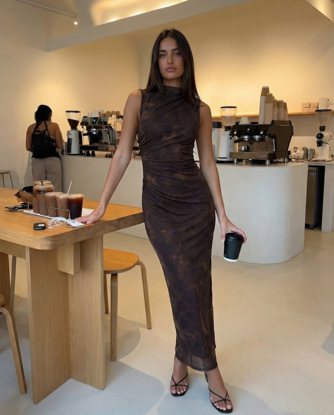 Pia | Elegant Ruched Mesh Maxi Dress