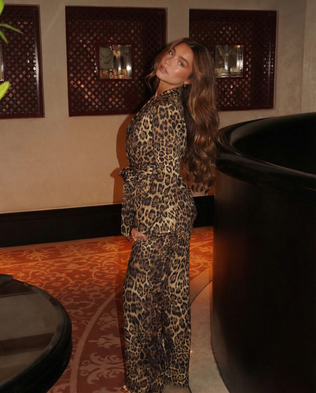 Margot | Leopard Print Wide Leg Suit Blazer Brown Long Sleeve