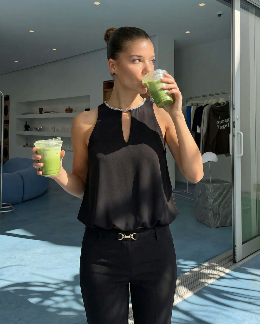 Romy | Elegant Halter Neck Top Black Keyhole Cut Out Sleeveless