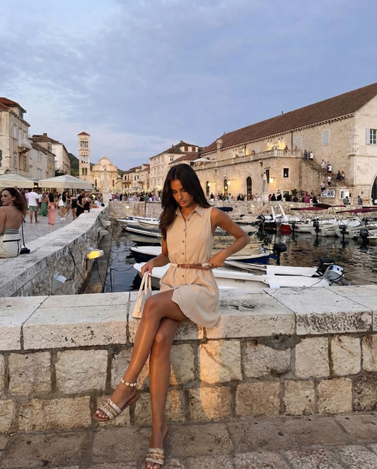 Nina | Sleeveless Shirt Dress Beige