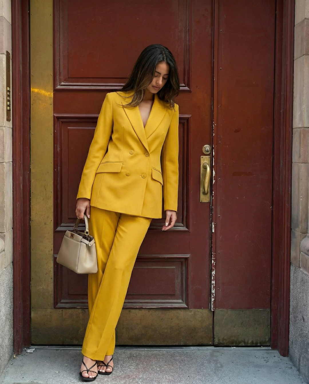 Margot | Double Breasted Blazer Pants Suit Yellow