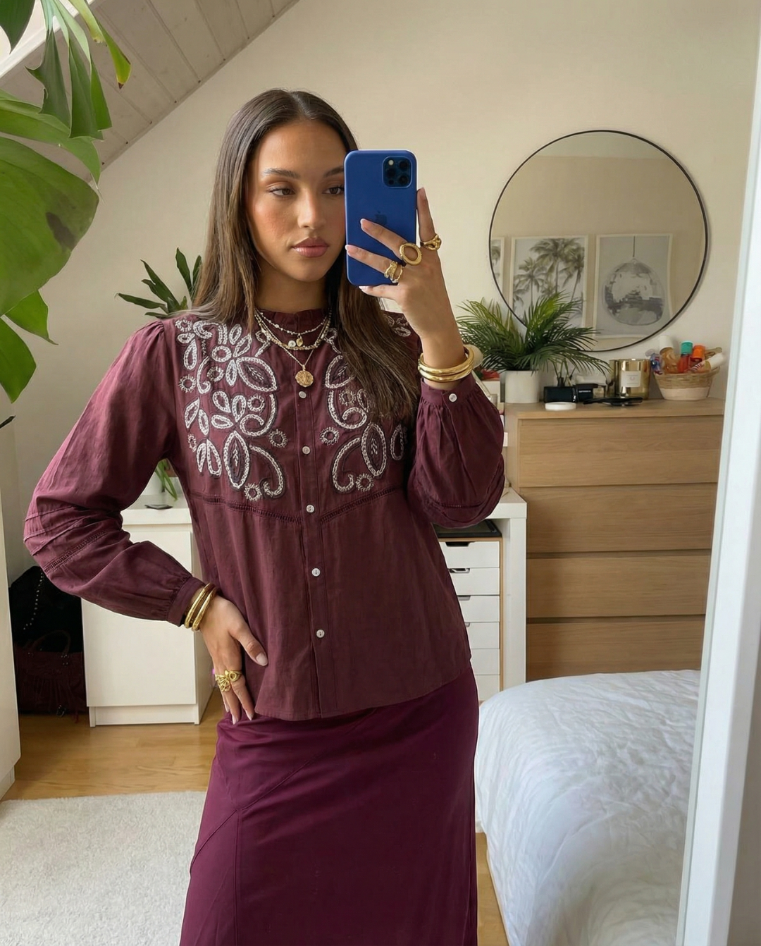 Cleo | Autumn Embroidered Blouse Burgundy