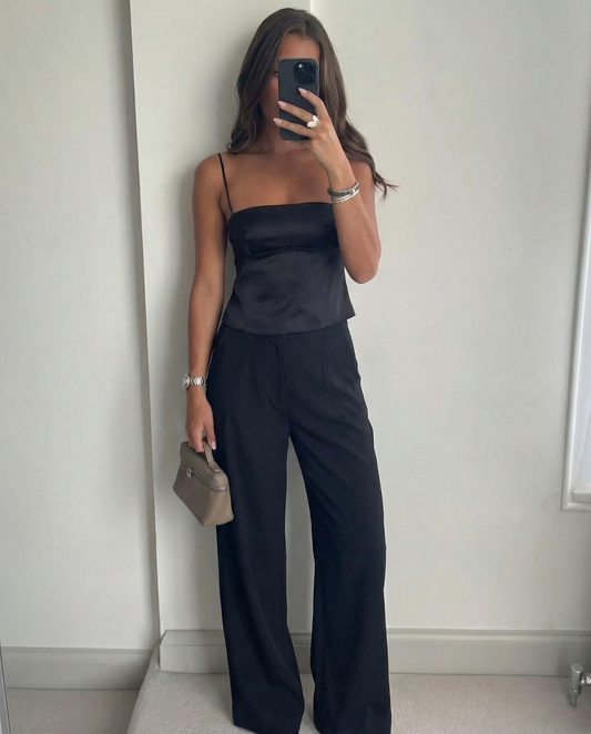 Alma | Wide Leg Tailored Trousers Black High Waisted