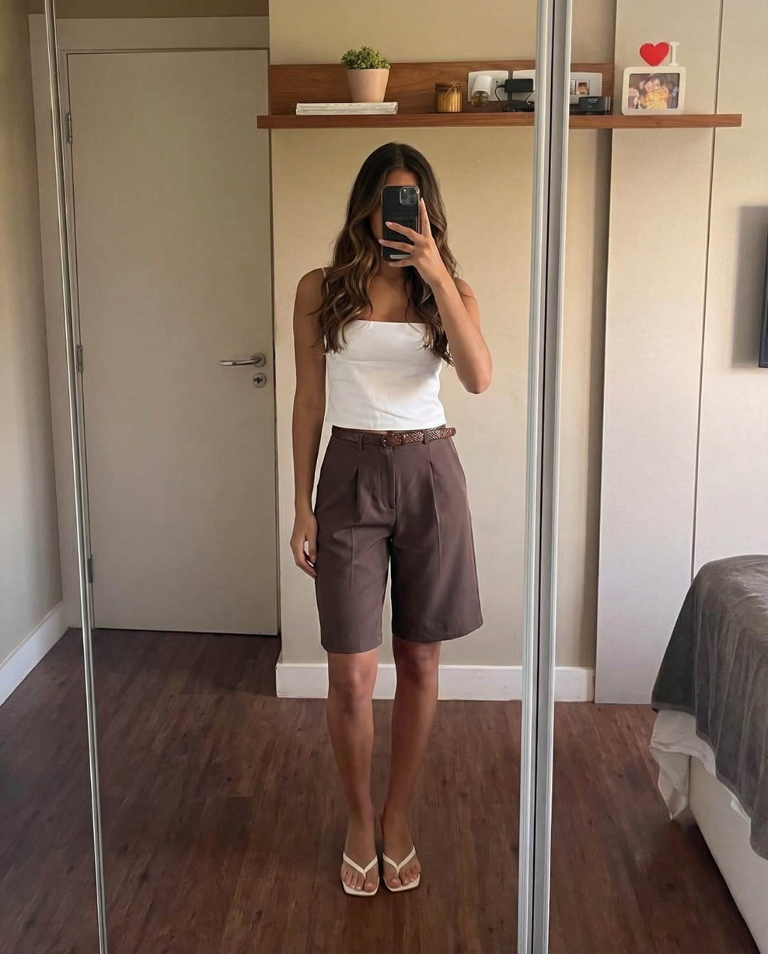 Viola | Smart Casual Tailored Bermuda Shorts Brown High Waisted Pleated