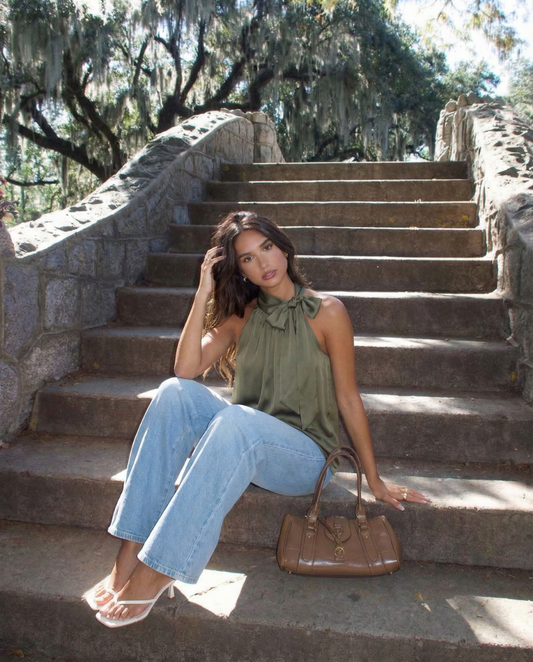 Vera | Halter Top Olive Tie Neck Sleeveless