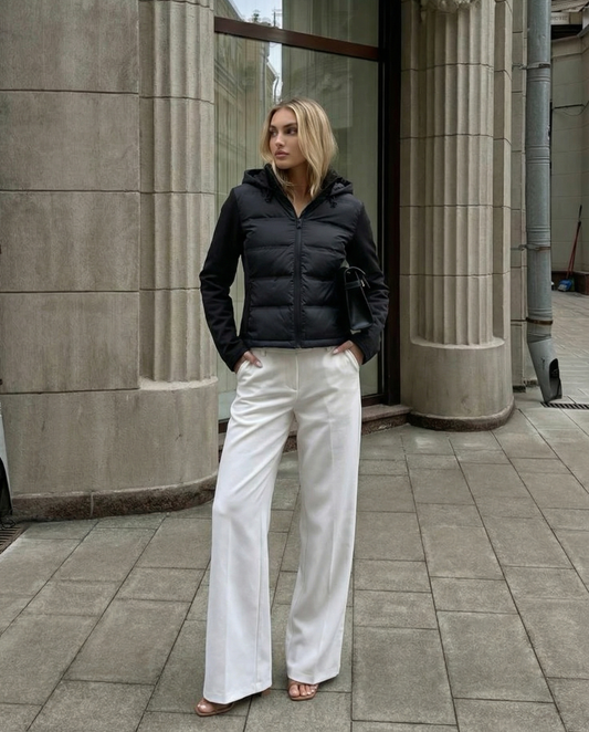 Etta | Cropped Puffer Jacket Black Hooded Quilted Zip Up