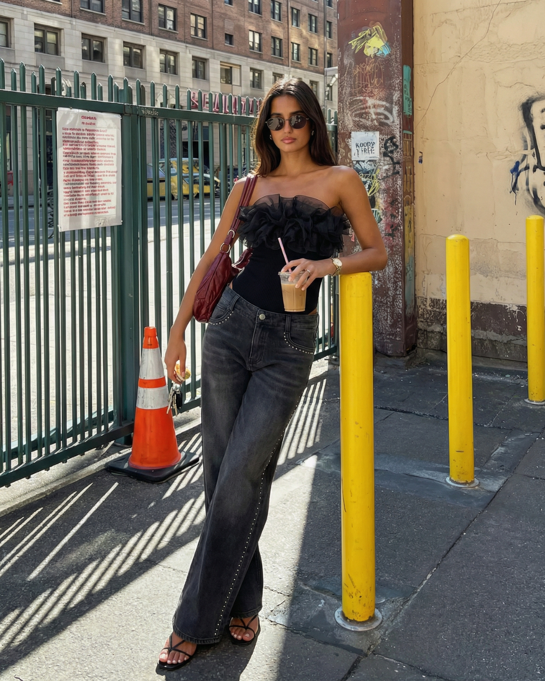 Yara | Strapless Ruffle Crop Top Black Bodysuit