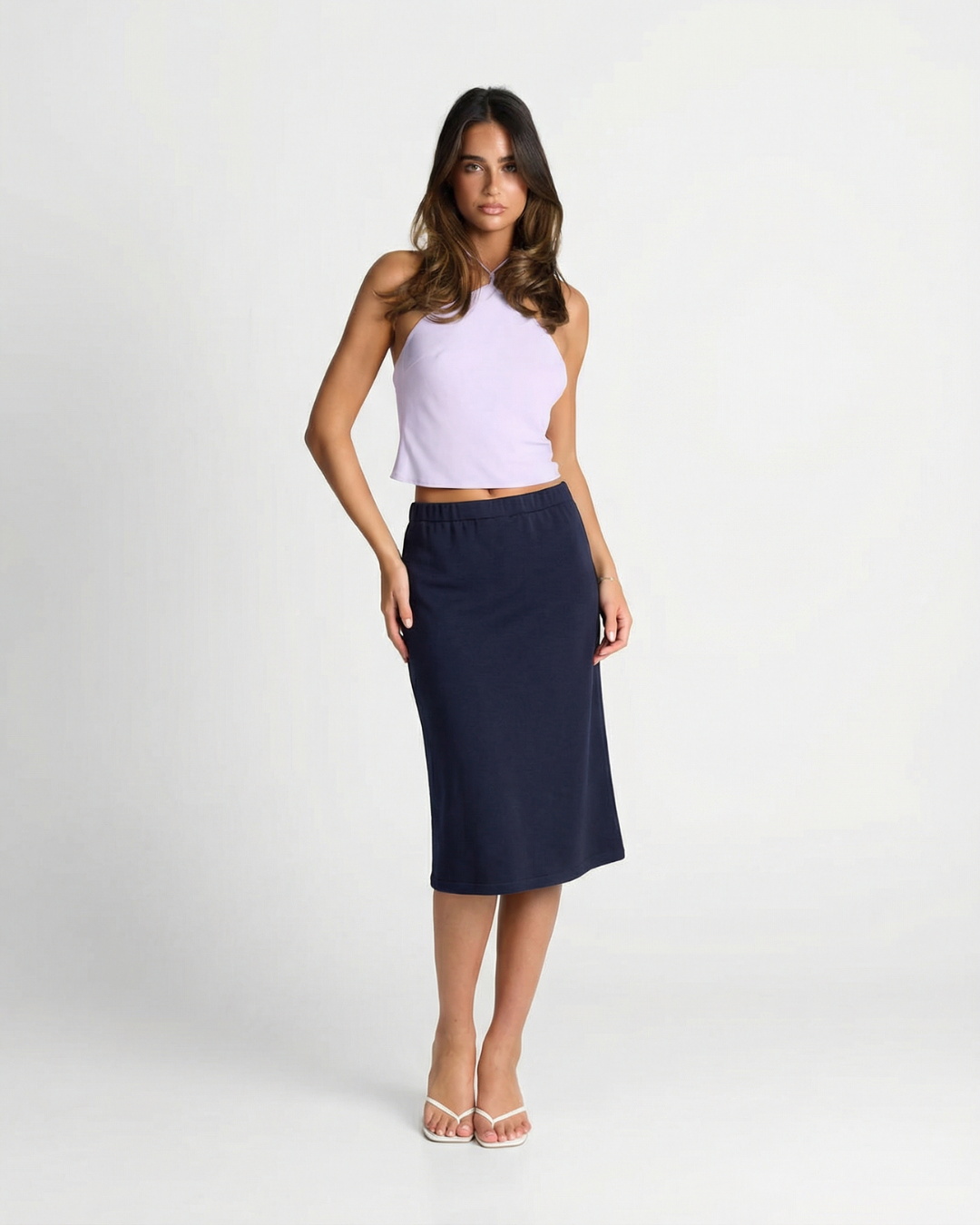 Ines | Midi Skirt Navy Quilted A Line Casual