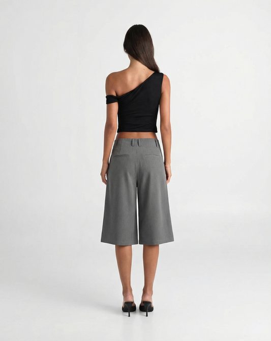 Margot | High Waisted Wide Leg Bermuda Shorts Gray Tailored