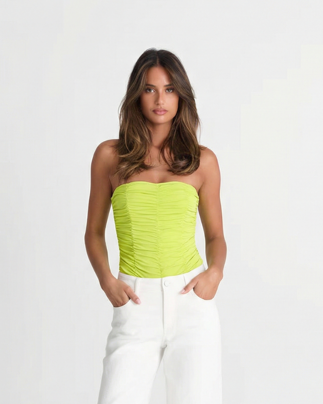 Zoe | Ruched Tube Top Yellow Bodysuit Strapless