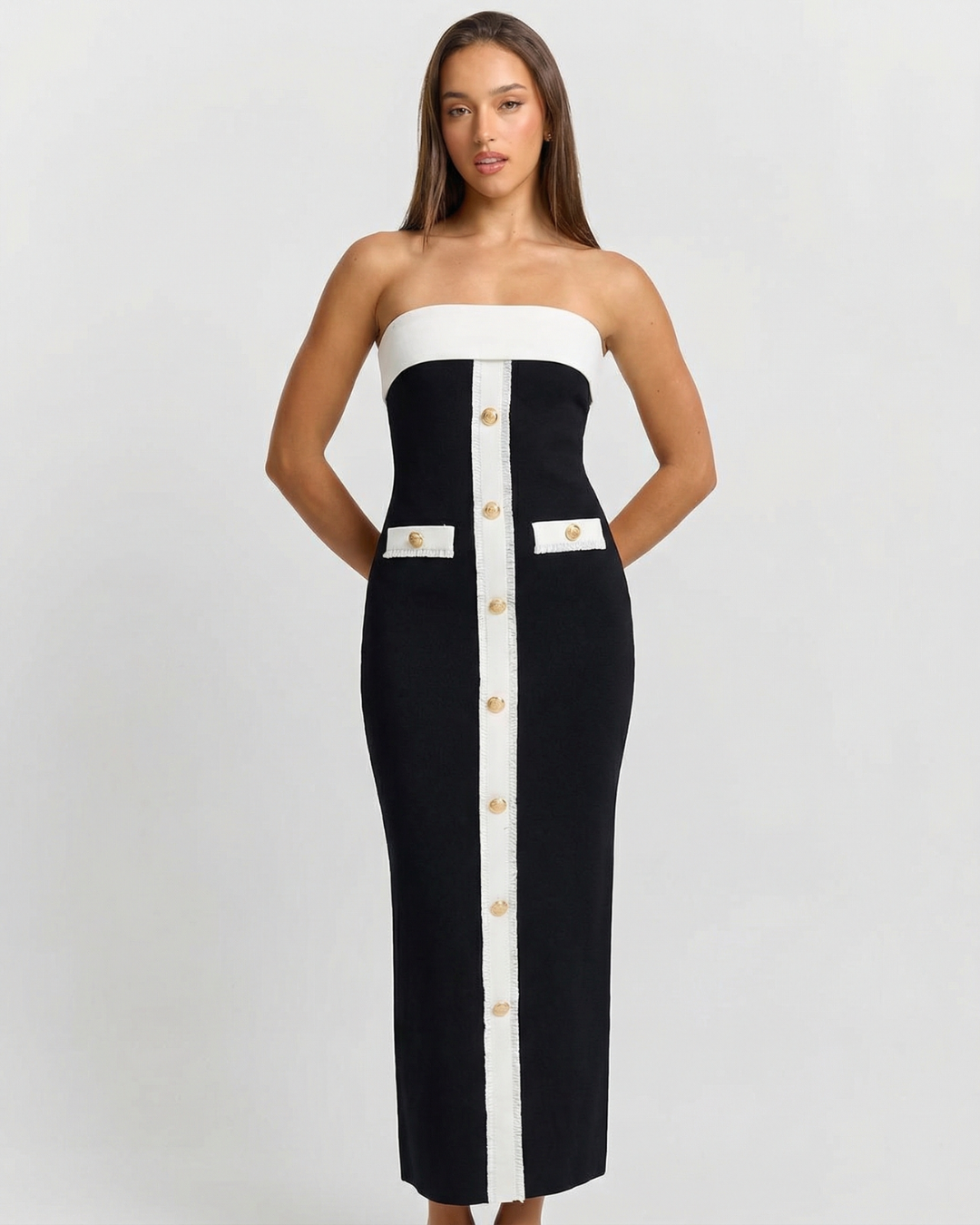 Sara | Elegant Strapless Maxi Dress Black