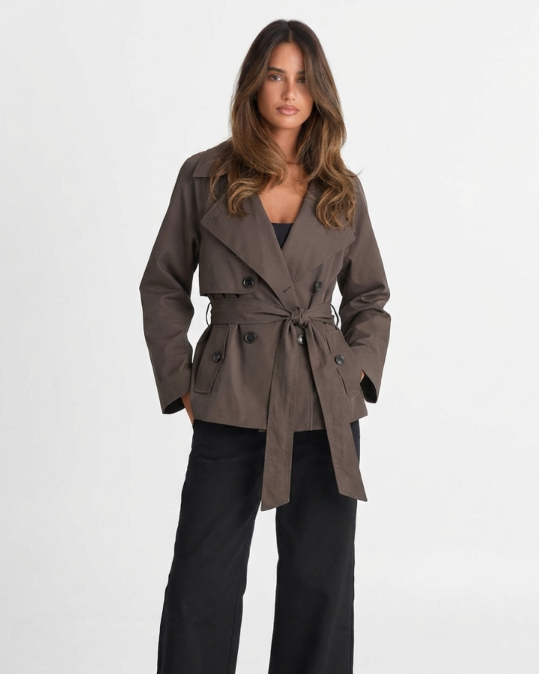 Rena | Smart Casual Belted Blazer Coat Brown Double Breasted