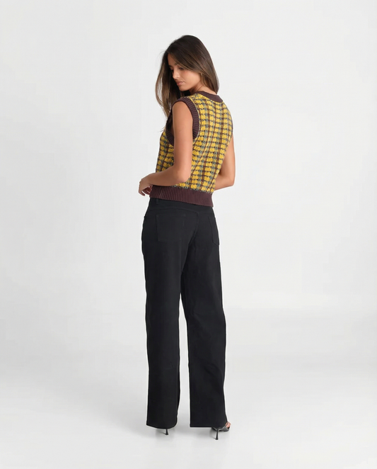 Thea | Preppy Check Sweater Vest Yellow Purple V Neck