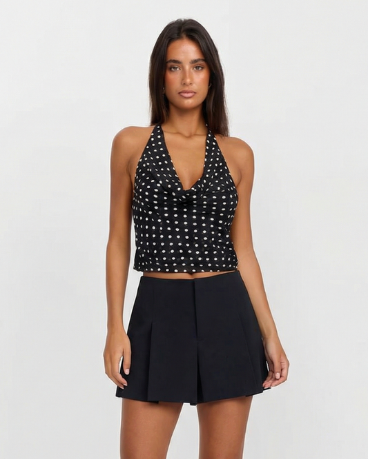 Willa | Pleated Shorts Black High Waisted Tailored Mini