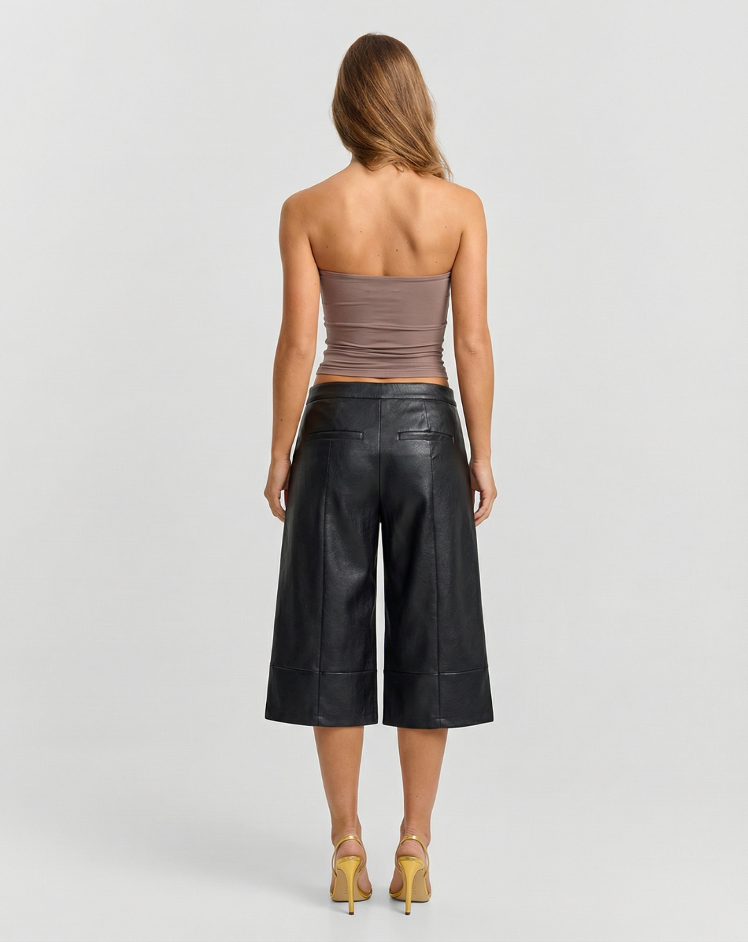 Margot | Faux Leather Wide Leg Shorts Black High Waisted Pleated
