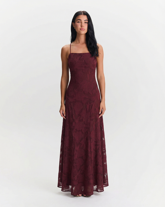 Nia | Elegant Floral Maxi Dress Red