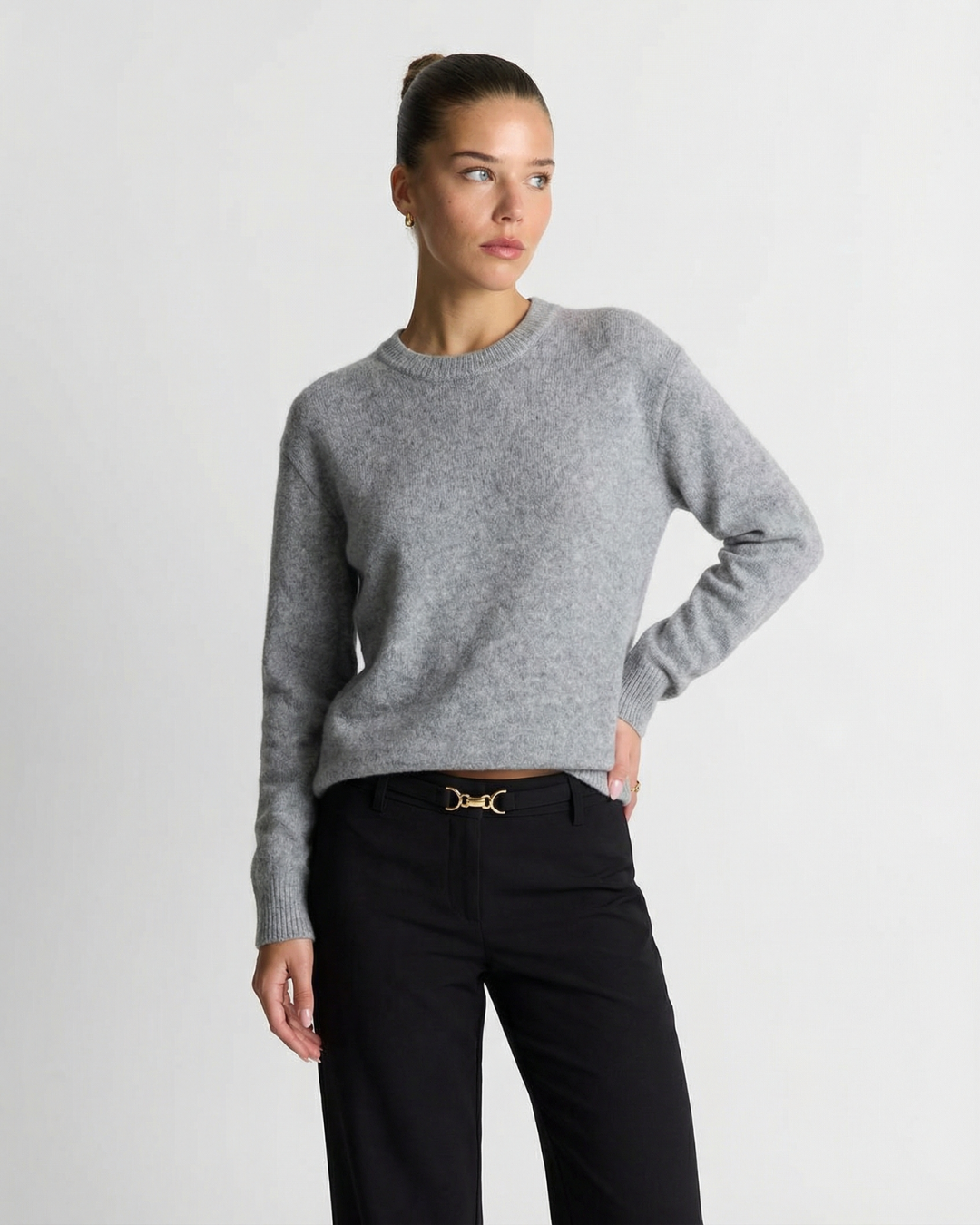 Camille | Winter Knitted Top Grey Long Sleeve Crew Neck
