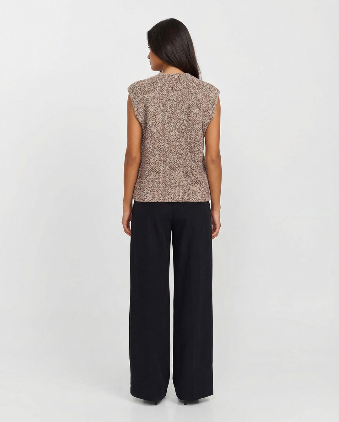 Margot | Textured Knit Sleeveless Cardigan Beige Button Front